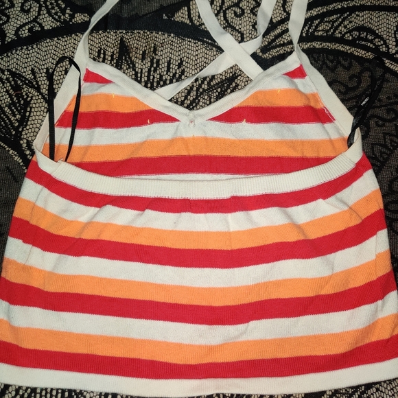 Striped Sunflower Cropped Halter Top - Picture 2 of 4